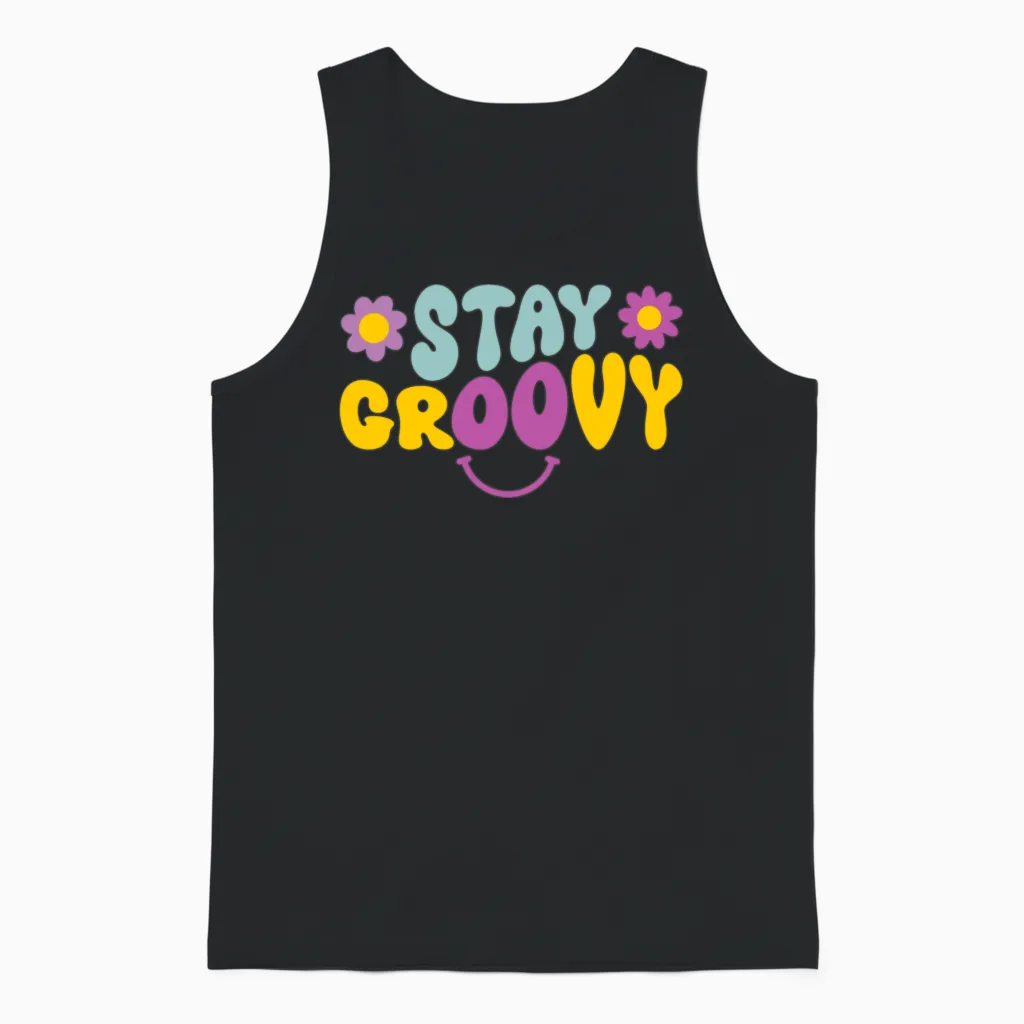 Stay Groovy Retro Aesthetic Unisex Tank Top in Black