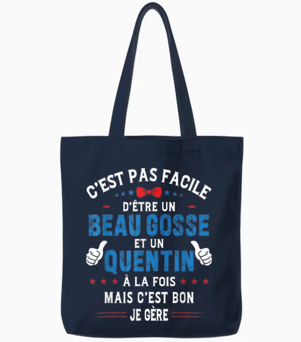 Funny Christmas Gift for Men Beau Gosse Quentin Humour Tote Bags in Navy