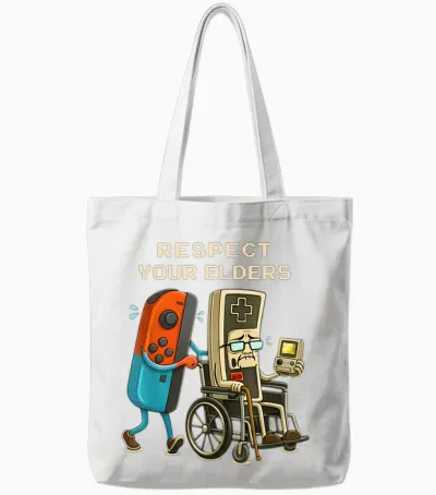 Respect Your Elders Gaming Control Retro Funny Gamer Tote Bags - White