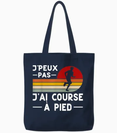 Je Peux Pas Je Ai Course à Pied Humour Marathon Runner T-Shirt, Black, S Tote Bags - Navy