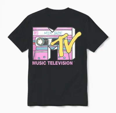 Mtv Retro Neon Mix Tape Vintage Cassette Sketch Logo T-Shirt, Black, S Unisex T-Shirt - Black