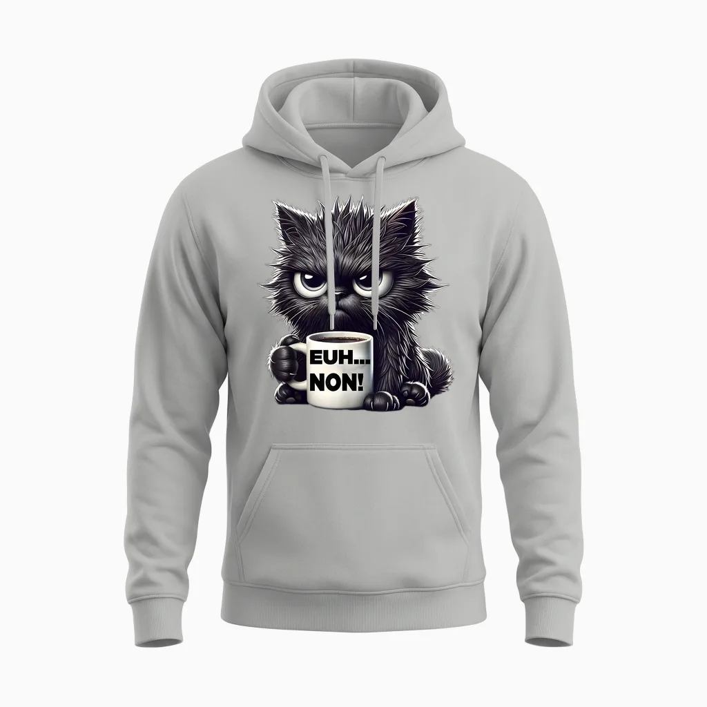 Funny Introvert Black Cat Lovers Gift Unisex Hoodie in Ash