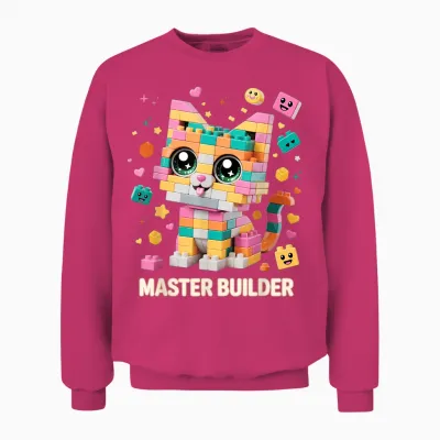 Cat Brick Building Blocks Master Builder Cat Lover Kitten Unisex Sweatshirt - Heliconia