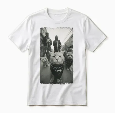 Gangster Cats Streetwear Cool Funny Cat Pattern Unisex T-Shirt - White