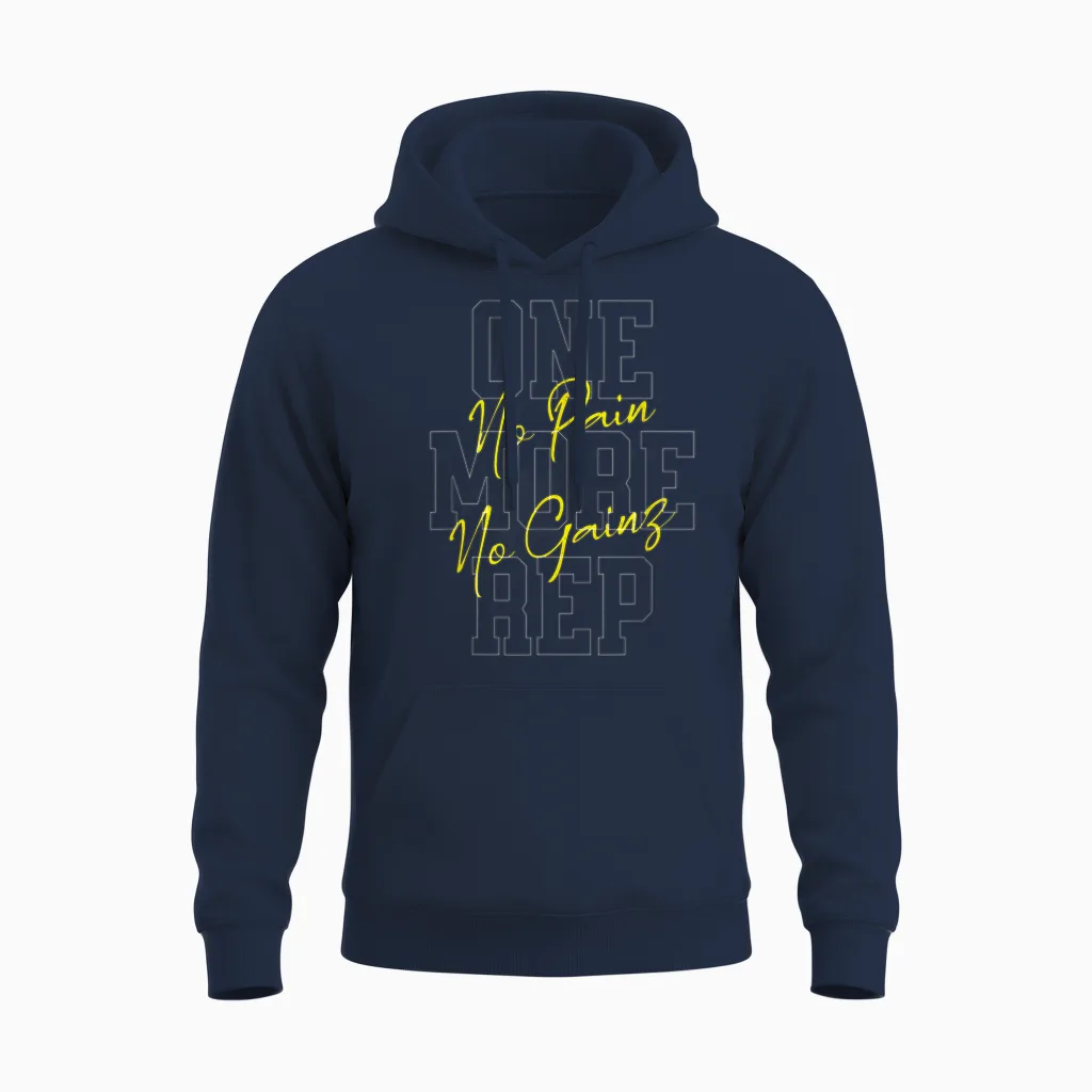 "one More Rep No Pain No Gainz Gym Fitness Top" T-Shirt, Black, S Unisex Hoodie in Navy