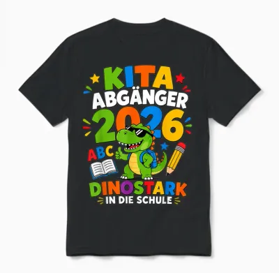 Kita Abgänger 2026 Dinostark Jungen Unisex T-Shirt - Black