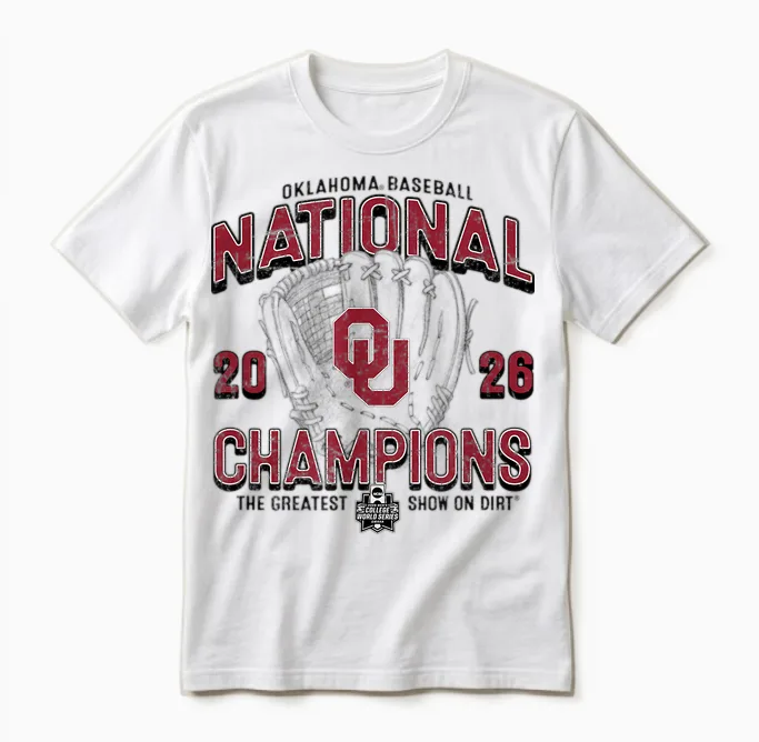 Oklahoma Sooners National Champs 2026 Baseball Cws Gray Unisex T-Shirt in White