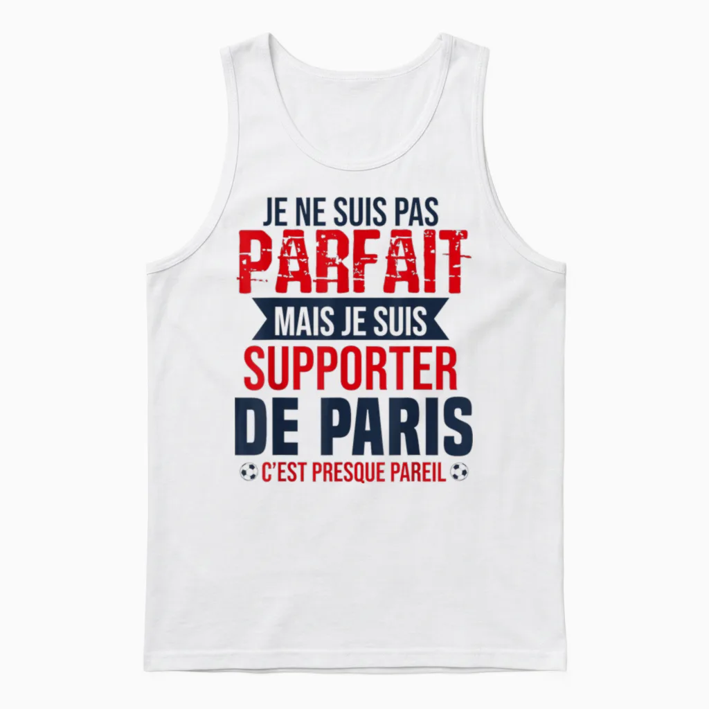 Gift Supporter Paris Football Humour Unisex Tank Top in White