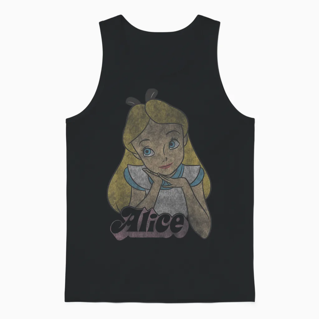 Disney Alice in Wonderland Alice Bubble Text T-Shirt, Blue, S Unisex Tank Top in Black