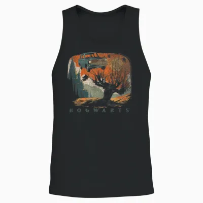 Harry Potter Hogwarts Whomping Willow Distressed Unisex Tank Top - Black
