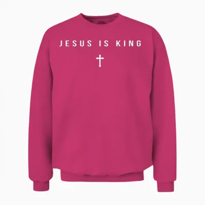 Jesus Is King Cross Christian Minimalist Religious Christ Pullover Unisex Sweatshirt - Heliconia
