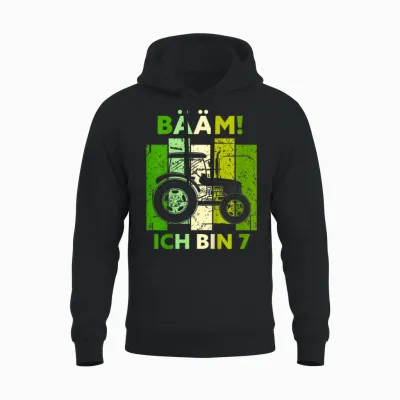 Kinder Bääm! Ich Bin 7 Sieben Jahre Junge 7. Geburtstag Traktor Unisex Hoodie - Black