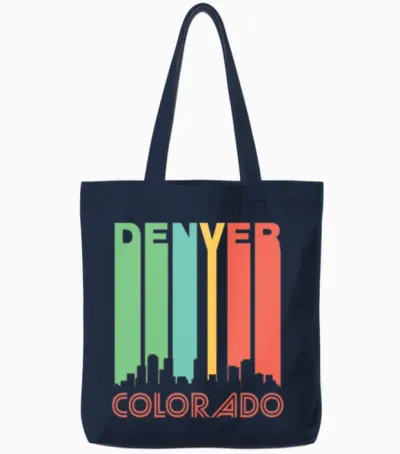 Retro Denver Skyline Tote Bags - Navy