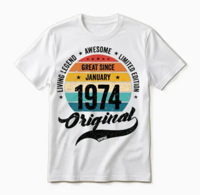 Retro 50 Years January 1974 Birthday Vintage Bday Unisex T-Shirt - White