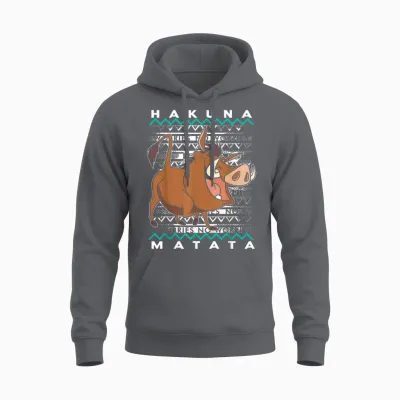 Disney the Lion King Pumbaa Hakuna Matata Holiday Christmas T-Shirt, Black, S Unisex Hoodie - Charcoal