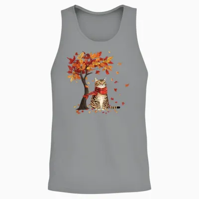 Cat Leaf Fall Tree Hello Autumn Thanksgiving It's Fall Y'all Unisex Tank Top - Sport Grey