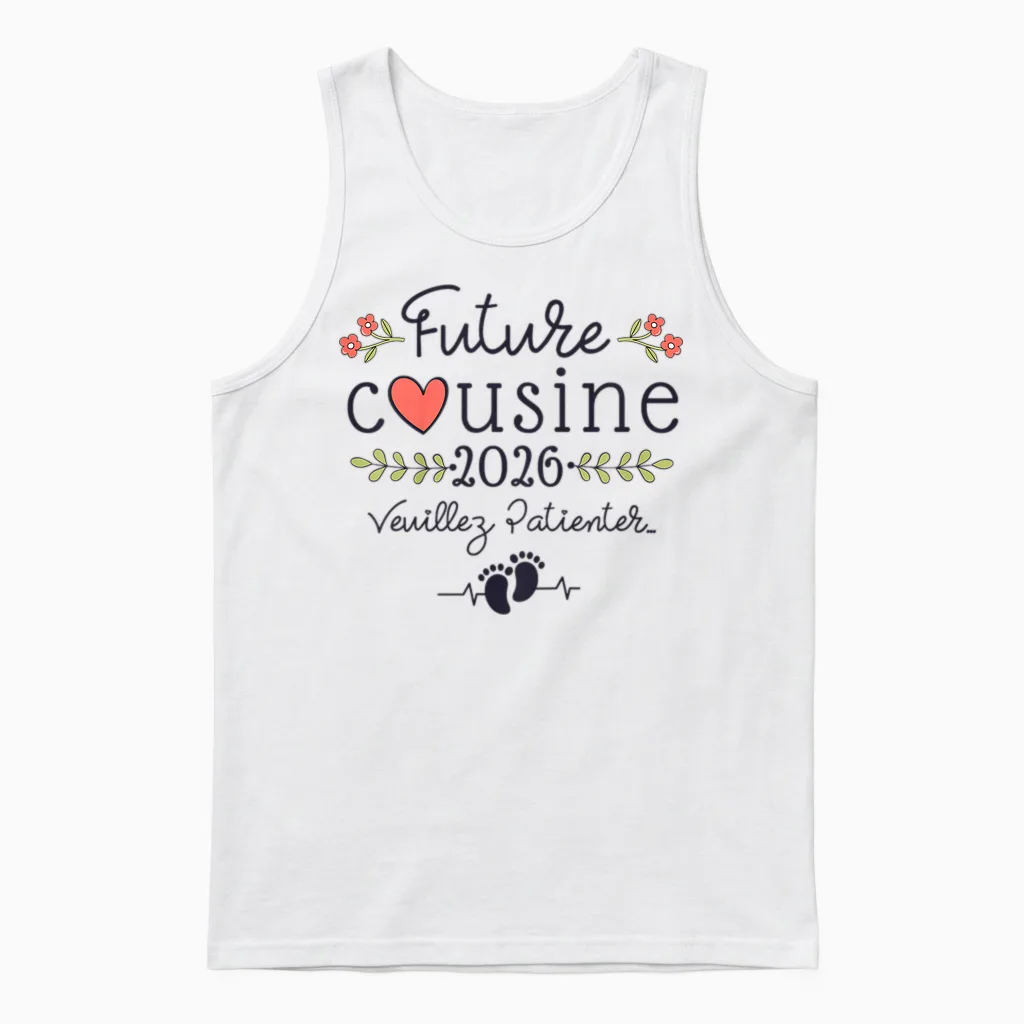 Future Cousin 2026 Announcement Pregnancy, Soon Cousine 2026 Unisex Tank Top in White