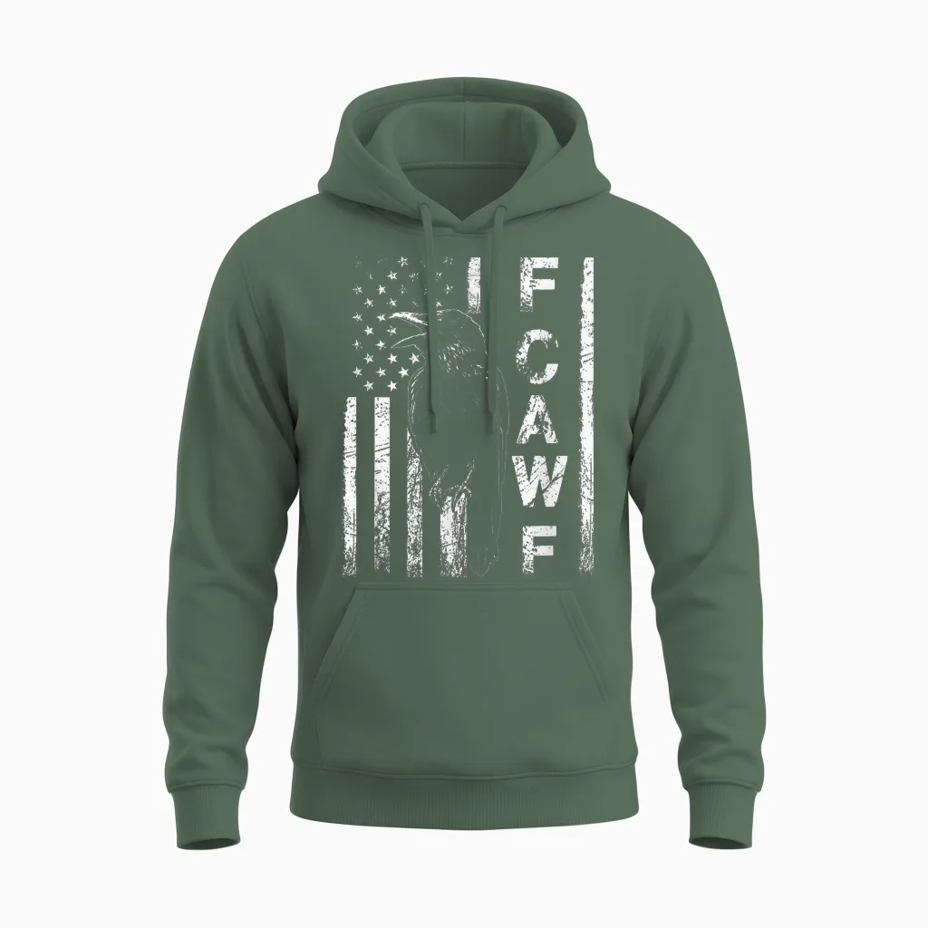Funny F Caw F Crow with Usa Patriotic & 4th of July Unisex Hoodie in Military Green