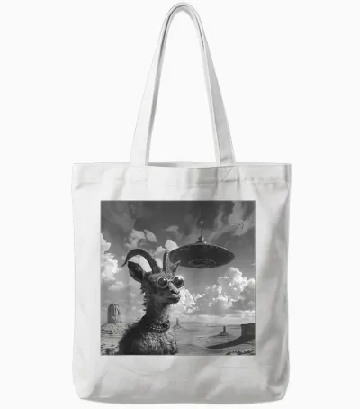 Ziegenbock Mit Ufo, Alien, Lustiges Ziegenbock Tote Bags - White