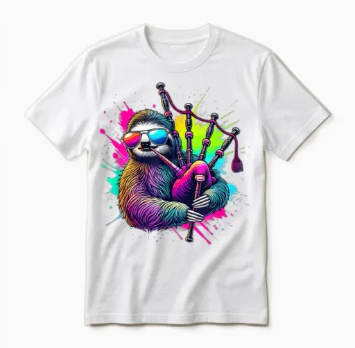 Splash Art Bagpipe Player Lazy Bear Unisex T-Shirt in White