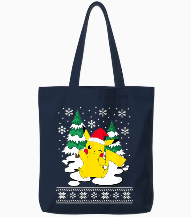 Pokémon - Pikachu Christmas Snowy Pattern Tote Bags in Navy