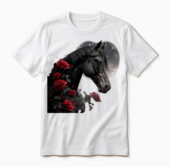 Black Horse Lovers Gift Unisex T-Shirt in White
