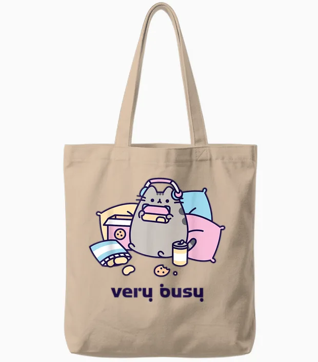 Pusheen Very Busy Gaming Tote Bags in Natural