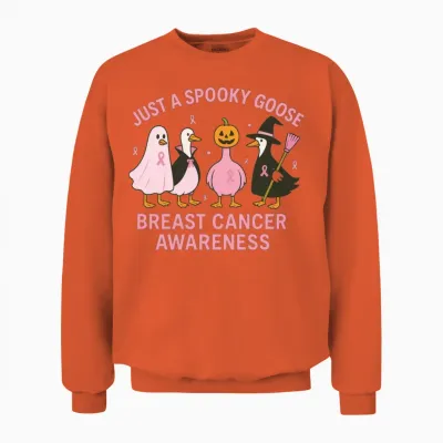 Spooky Goose Breast Cancer Awareness Design Unisex Sweatshirt - Orange