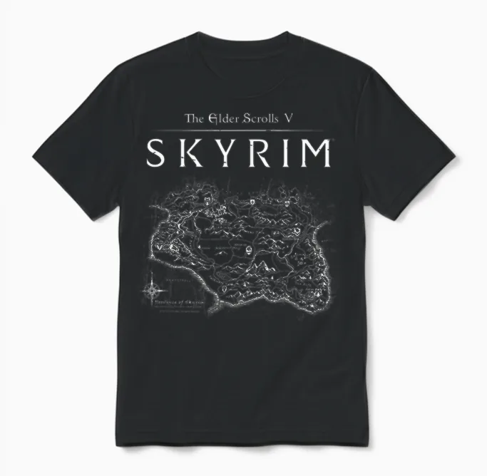 Skyrim Province Map Video Game Unisex T-Shirt in Black