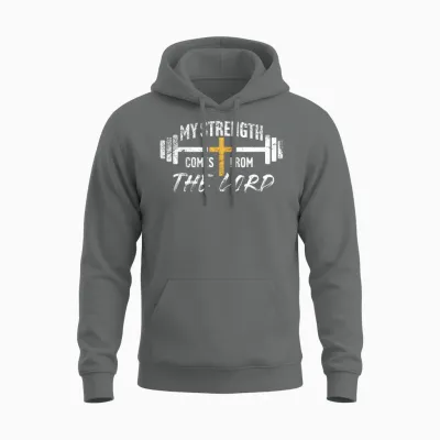 My Strength Christian Men Bible Verse Gym Workout Pullover Unisex Hoodie - Graphite Heather