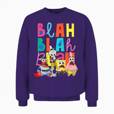 Sponge Bob - Back Print Squarepants Blah Blah Unisex Sweatshirt - Purple