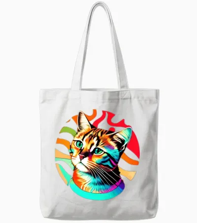 Retro Rainbow Colorful Cat Tote Bags - White