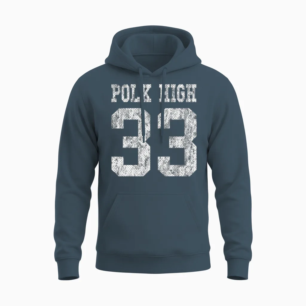 Polk High School Football Jersey 33 Aged Look Unisex Hoodie in Dark Heather