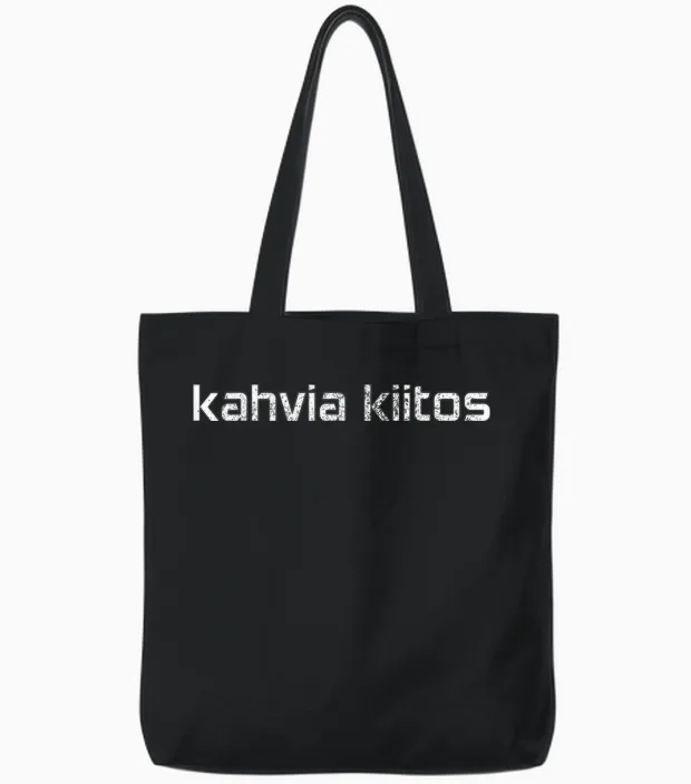 Kahvia Kiitos Coffee Please in Finnish Suomi Finn Finnland Tote Bags in Black