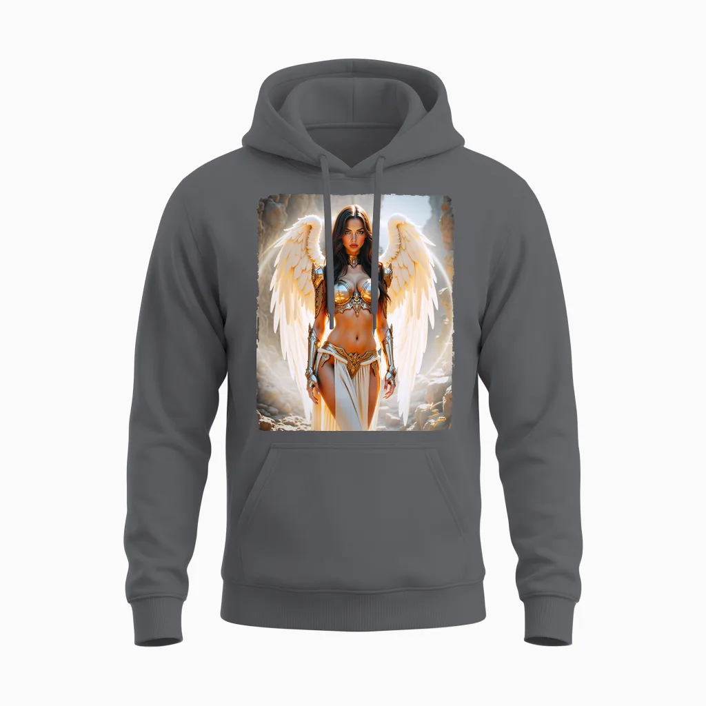 Hot Girl on T-Shirt for Men - Sexy Angel Armor Back Printed Unisex Hoodie in Charcoal