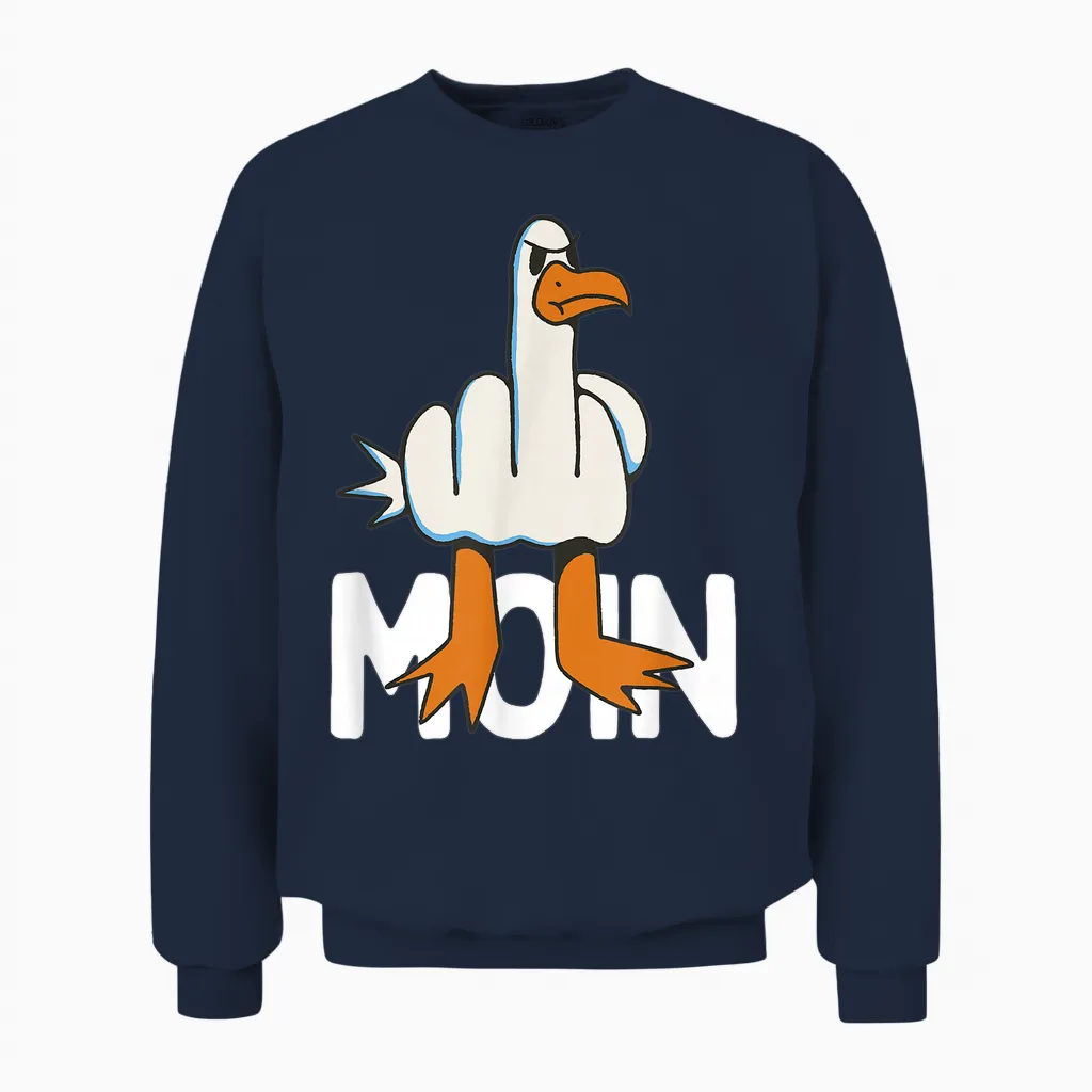 Hamburger Möwe Moin Middle Finger Funny Hamburg T-Shirt, Gray Unisex Sweatshirt in Navy