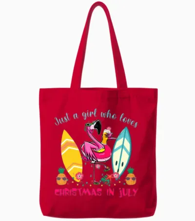 Christmas in July Flamingo Beach Funny Summer Tote Bags - Red