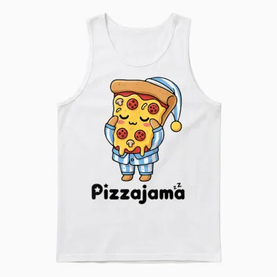 Pajamas Pizza Funny Cartoon Pizza Unisex Tank Top - White