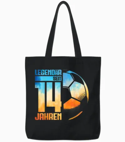 14th Birthday Decoration Football Player 14 Years Boy Teenager T-Shirt, Black Tote Bags - Black