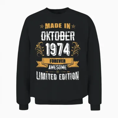 October 1974 Vintage Birthday Present Unisex Sweatshirt - Black