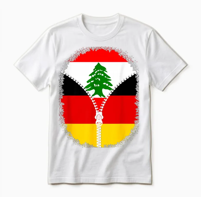 Libanon-Deutschland-Flagge, Libanesischer Deutscher Reißverschluss Unisex T-Shirt in White