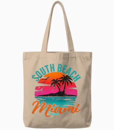 South Beach Miami Florida Sunset Vacation Tote Bags - Natural