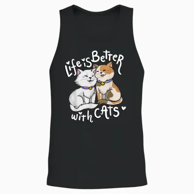 Valentine's Cat Lover Life Is Better with Cats Mother's Day T-Shirt Small Unisex Tank Top - Black