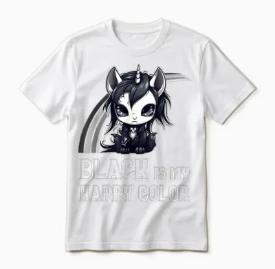 Black Is My Happy Color Goth Girl Emo Gothic Unicorn Unisex T-Shirt - White