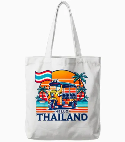 Hello Thailand Travel Gifts Souvenirs Holiday T-Shirt, White, S Tote Bags - White