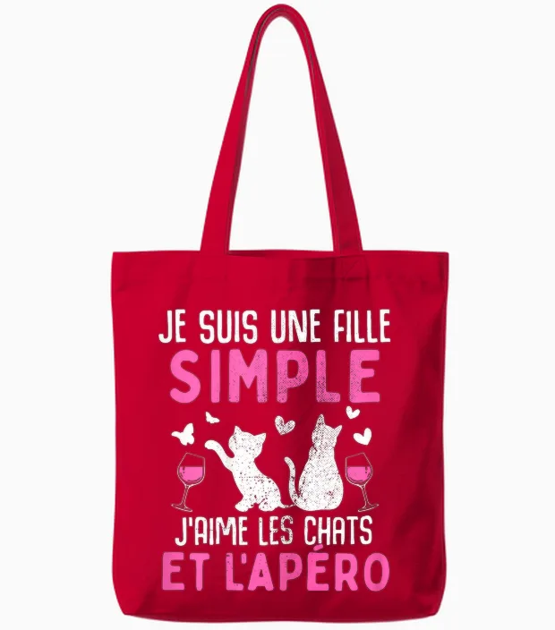 I Am a Simple Girl I Love Cats Aperitif Humor Cat T-Shirt, Black Tote Bags in Red