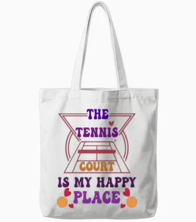 The Tennis Court Is My Happy Place Funny Tote Bags - White