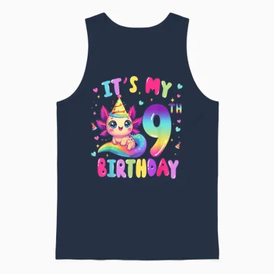 Es Ist Mein 9. Geburtstag, Axolotl Rainbow, 9 Jahre, Mädchen, Kinder Unisex Tank Top - Navy