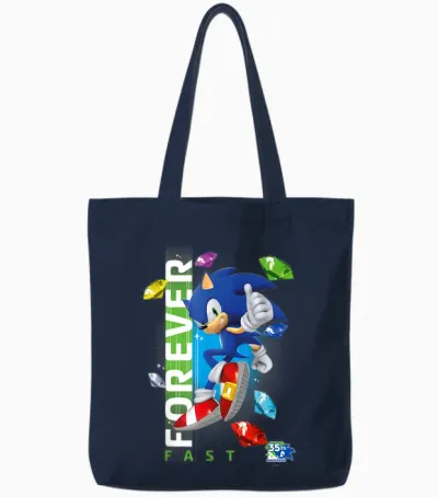 Sonic the Hedgehog 35th Anniversary Forever Fast Emeralds Tote Bags - Navy
