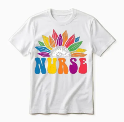 Retro Rainbow Sunflower Nurse Unisex T-Shirt - White